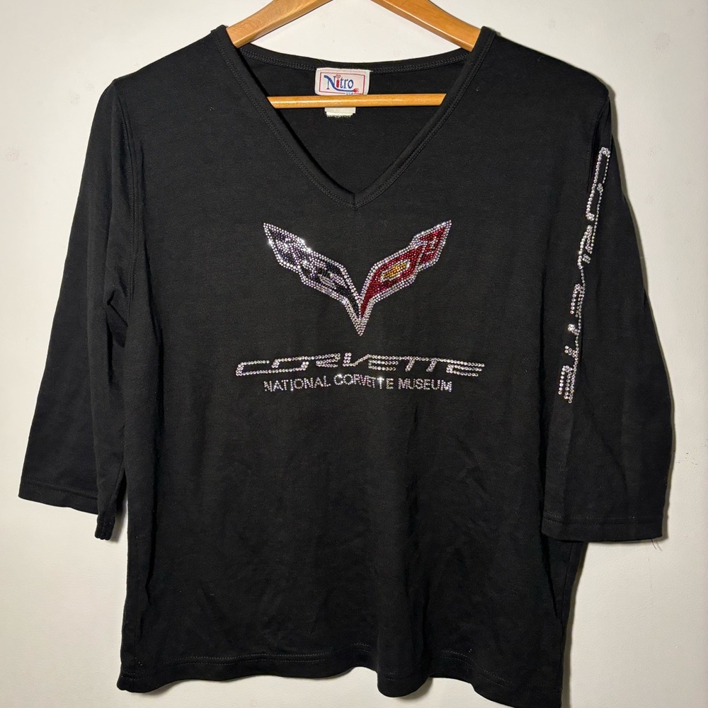 Women’s National Corvette Museum Embellished/Rhinestone 3/4 sleeve tee shirt - M